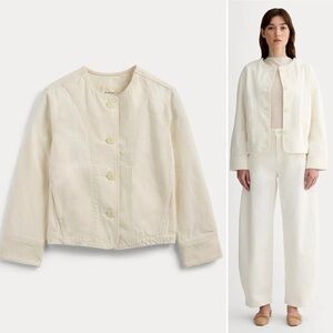 Everlane Denim Barrel Jacket Calico White Ecru Organic Cotton Relaxed Fit XL NEW
